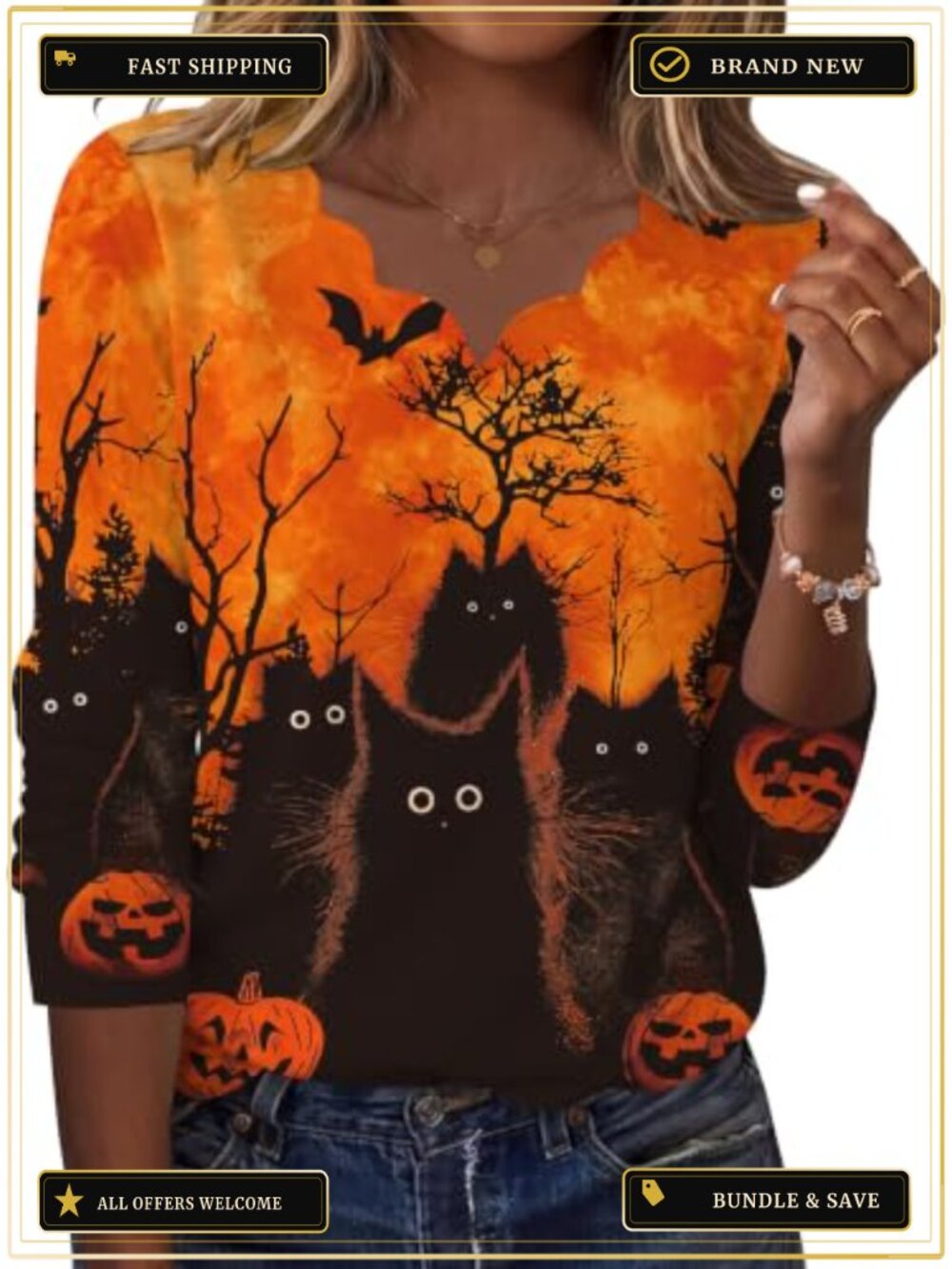 AKEWEI Women's Christmas Long Sleeve Graphic Top V-Neck Pullover